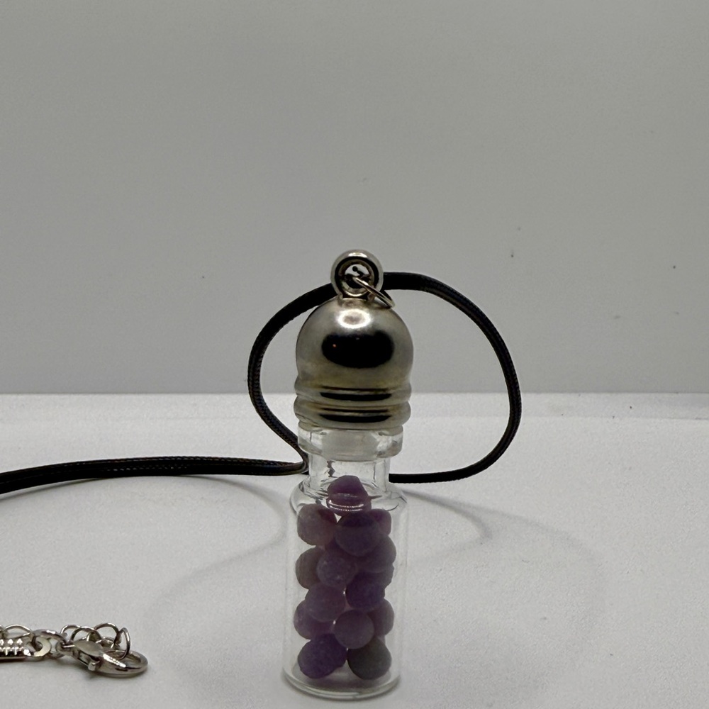 Grape Agate Necklace Silver Tone Bottle Pendant Gemstone Healing Crystal